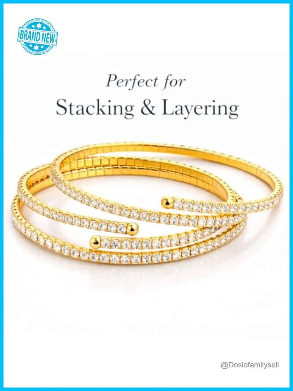 Stretch Tennis Bracelet Gold Plated Comfort Fit No Clasp Stackable Crystal